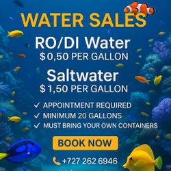 Aquarium Saltwater & RO/DI Water For Sale