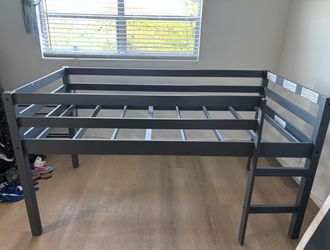 Gray Wood Twin Low Loft Bed Frame (DHP Milton Junior Twin Gray Loft Bed (DHP Milton Model DA8377-E / DA8377-GR))