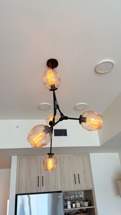 Sculptural Smoked Glass Chandelier – Matte Black – 5 Light