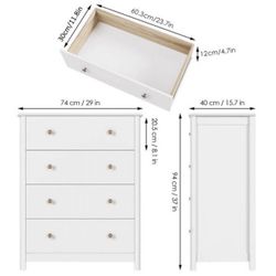 Homfa Vertical Dresser with 4 Drawer, Wide Chest of Drawers Nightstand for Bedroom Closet Entryway, White