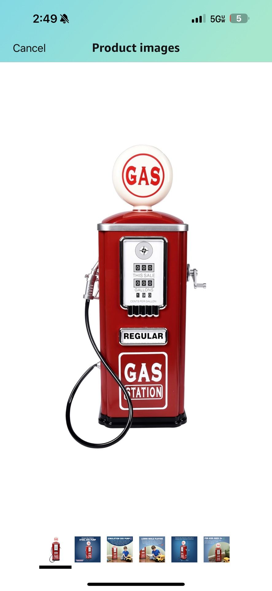 NEW IN BOX - Vintage Gas Station Toy With Pump and Nozzle, Simulation Toy for Ages 3+, Red