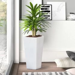 LuxenHome Square 9.4-Inches W Medium White Mixed/Composite Contemporary/Modern Indoor/Outdoor Planter with Drainage Holes，H031-W