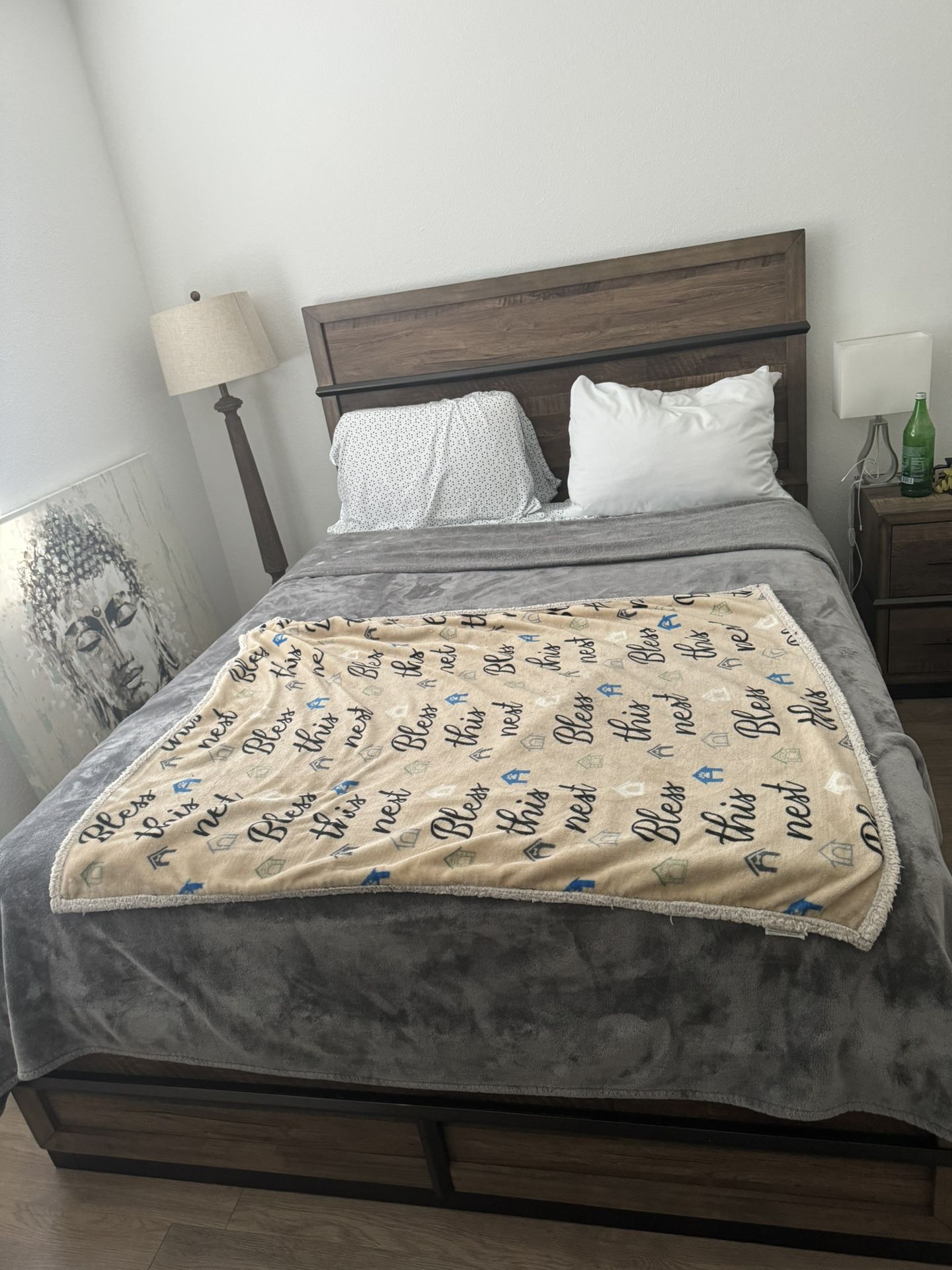 Queen Size Beauty Rest Black hybrid Matress With Bed Frame And Night Stand