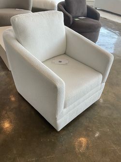 New White color fabric upholstered swivel accent chair