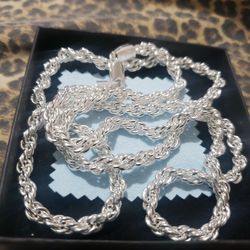 Beautiful 925 Italy Silver 26in 5mm Rope Necklace 