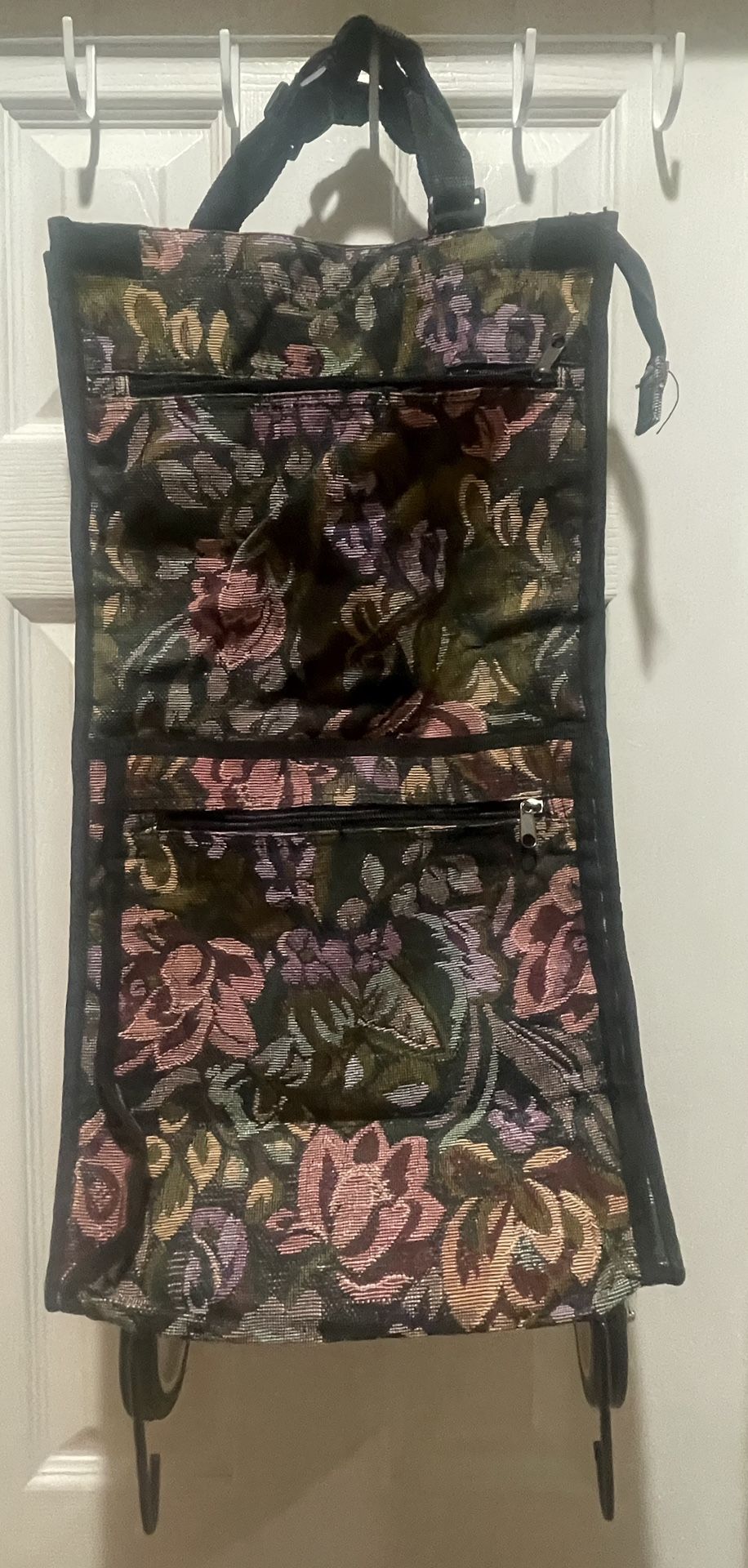 Embroidered Canvas Vintage Foldable Suitcase With Zipper Pockets