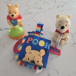 Disney Winnie The Pooh Music Suction Cup Toy, Winnie The Pooh Character Rattle Toy And Crinkle Book See Description