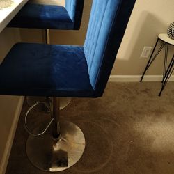 2 Blue Velvet Bar Stools 