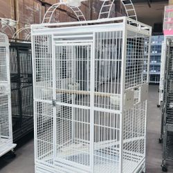 Extra Large White Play Top Perch Stand Parrot Bird Home Cage On Wheels 