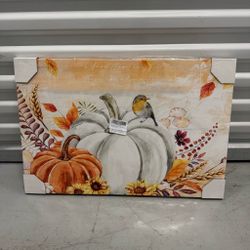 Thanksgiving Canvas Prints Wall Art Fall Maple Leaf Pumpkin Framed Picture, Vintage. 24x16