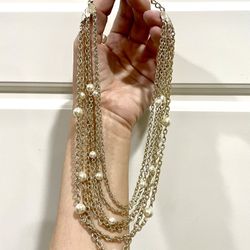 Gold layered chain with pearls strands necklace costume jewelry