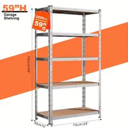 Metal Storage Shelves | 5-Tie, 59"H Adjustable Industrial Utility Shelving Unit | For Garage,