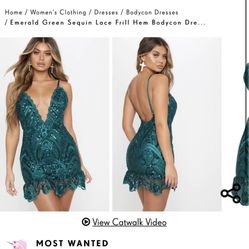 Pretty Little Thing emerald green sequin dress