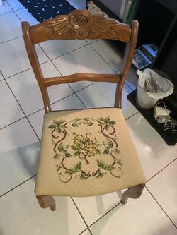 Vintage Wood Chair with Needlepoint Seat