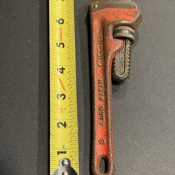 Ridgid 8" Heavy Duty Pipe Wrench Vintage Made In USA