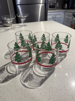 Libbey low ball cocktail Christmas tree glasses set of 5