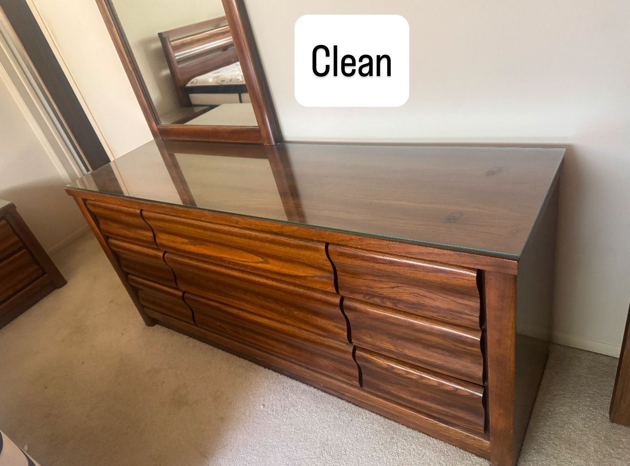 Real Wood Queen Mattress Bedroom, Set, Nightstand And Dresser Glass Top