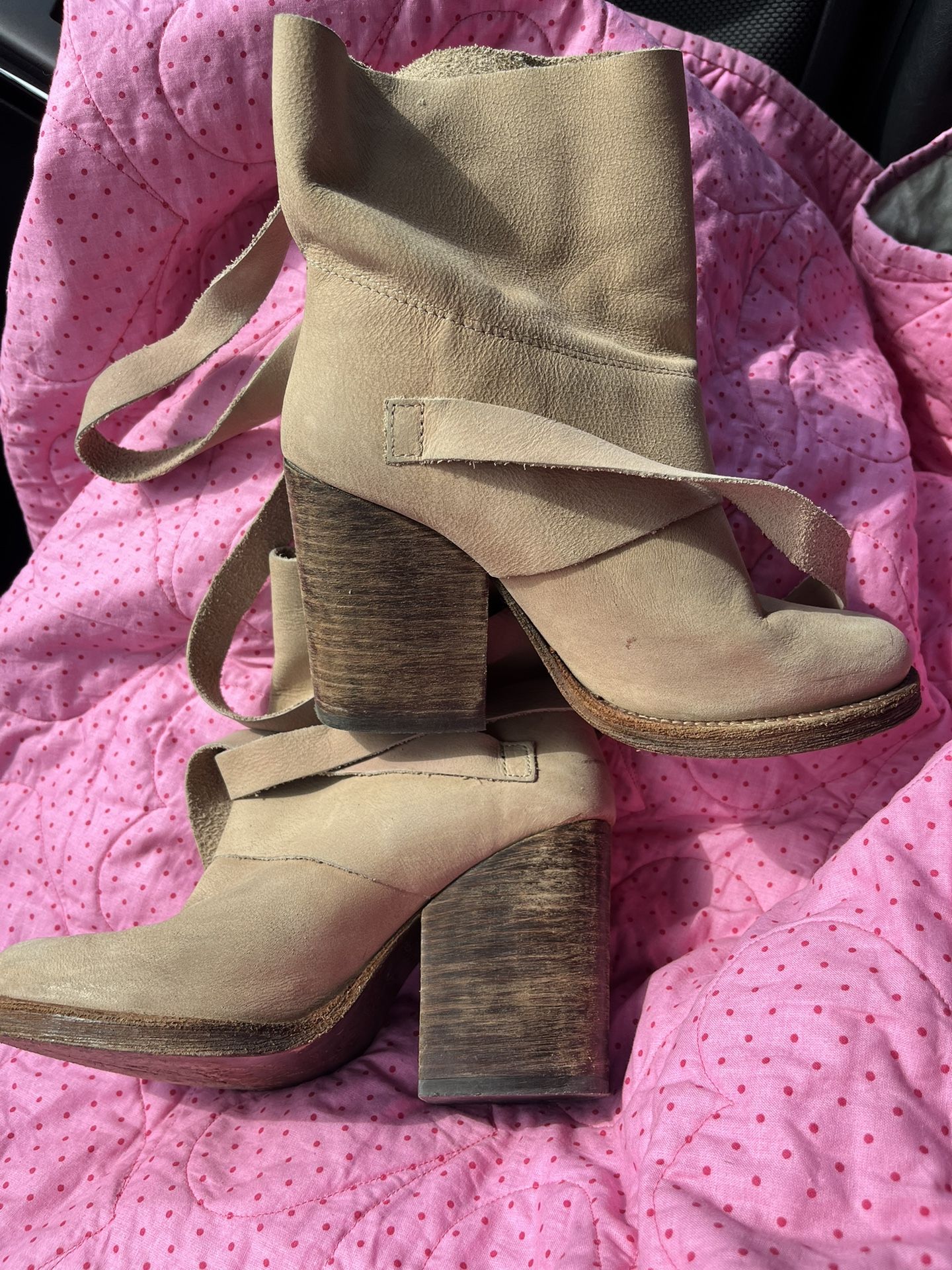 Free People’s Tan Royal Rush Leather Straps  Ankle Boots