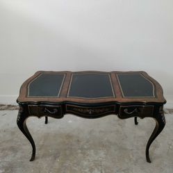 rare vintage leather inlay desk regular and kidney shaped with matching chairs