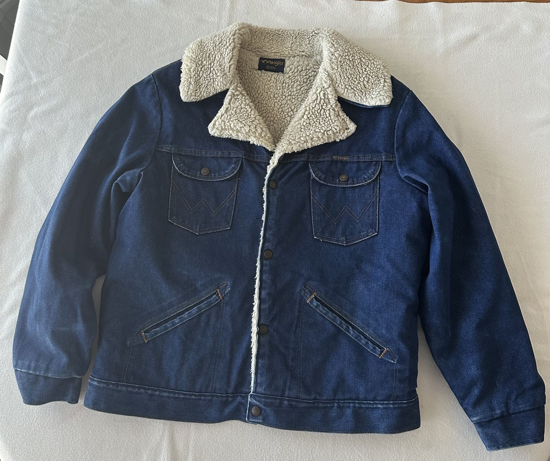 Size M/L Vintage 1970’S Wrangler Mens Sherpa Lined Denim Jacket Coat #1