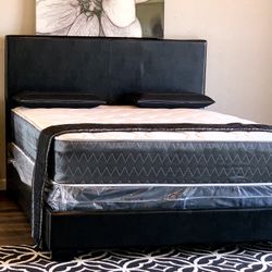Brand New Black Queen Size Leather Bed Frame With New Mattress Set/Fast Delivery 