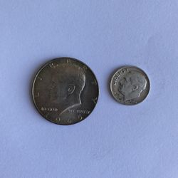 2 Silver Coins 90% Dime 40% Half Dollar 