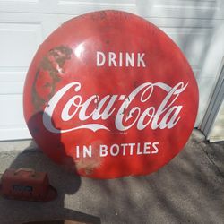 Vintage Coca Cola Porcelain 48 Inch Button Sign