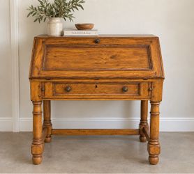 Antique Oak Drop-Front Secretary Writing Desk • Primitive Country Style