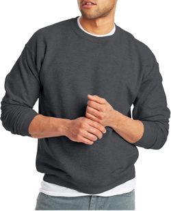 🆕 Hanes Men's Large Ecosmart Fleece Sweatshirto, Cotton-blend Pullover, Crewneck Sweatshirt for Men -Gray