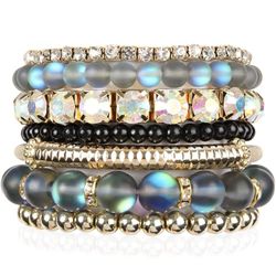 New RIAH FASHION Multi Color Stretch Beaded Stackable Bracelets - Layering Bead Strand Statement Bangles Shipping available for $3.50