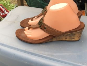 Vionic Josephine Saddle Tan~Cork Look Wedge Sandals Slided Size 10