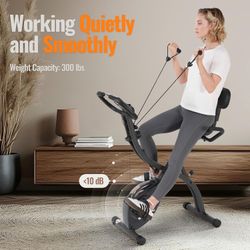 Exercise Bike Stationary Bike Recumbent Exercise bike with 10 Level Adjustable Magentic Resistance and Arm Resistance Band LCD Display Support Backres