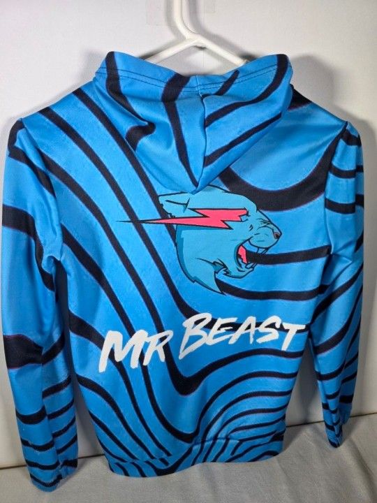 MR BEAST Sweatshirt With Blue Hoodie with Front Pockets. Size Boys 12/14