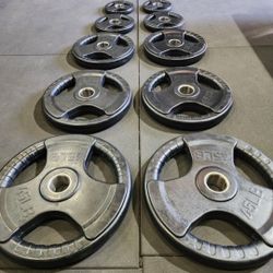 🔘 COMPLETE EASY GRIP OLYMPIC WEIGHT SET PAIRS OF 45s, 35s, 25s, 10s, 5s ( BRAND NEW IN THE BOX  )