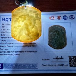 Certified Yellow Green Burma Natural A Jade jadeite pendant Tiger 