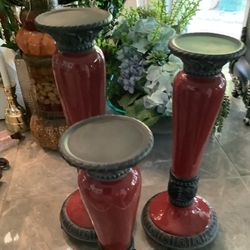 Fitz & Floyd Set Of 3 Candle Pillars Ceramic