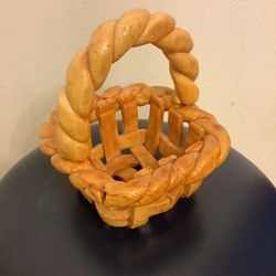 Vintage Handcrafted Salt Dough Mini Basket-Folk Art Decor Handmade 