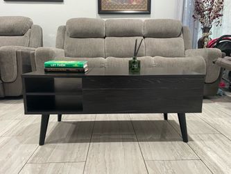 Mid-Century Modern Dark Wood Lift-Top Coffee Table w/ Storage