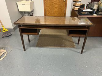 Mid-Century Wood Desk with Glass Top