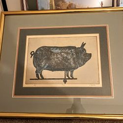 Large Glass Framed Signed And Numbered Original Pig Picture 