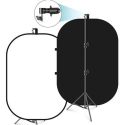 Neewer 5x7ft/1.5x2m Chromakey Foldable Backdrop with Stand 8.5ft/2.6m, 2-in-1 Reversible Black White Background Panel