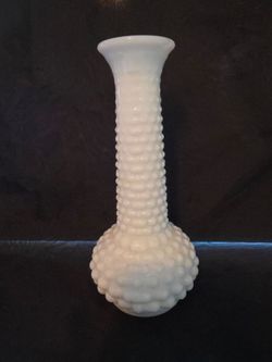 White Hobnail Milk Glass Vase Textured Decorative Abstract Theme
