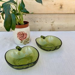 Vintage Hazel Atlas Green Glass Apple Trinket Bowls