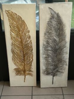 two-piece duo feather wall art gold/silver