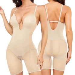 $30 Nude Large Faja  Slimers Body Shaper for Women Tummy Control U Plunge Backless Full Body Shapewear