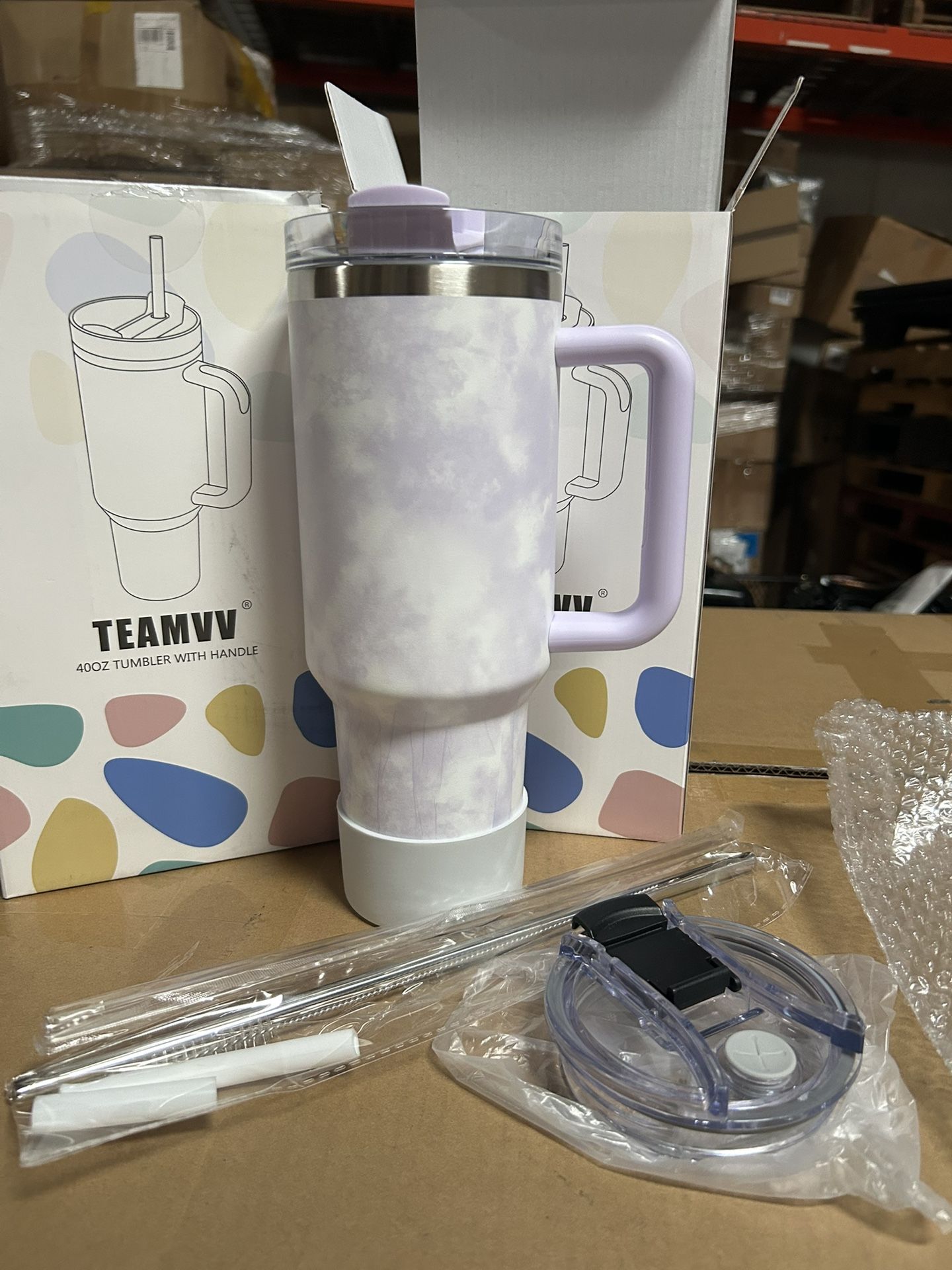 Wholesale TEAMVV 40 oz Tumbler with Handle and Straw Stainless Steel Vacuum Insulated Tumbler Tea or Iced