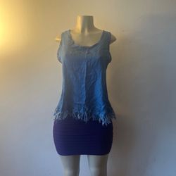 Frayed Blue Denim Tank Top 