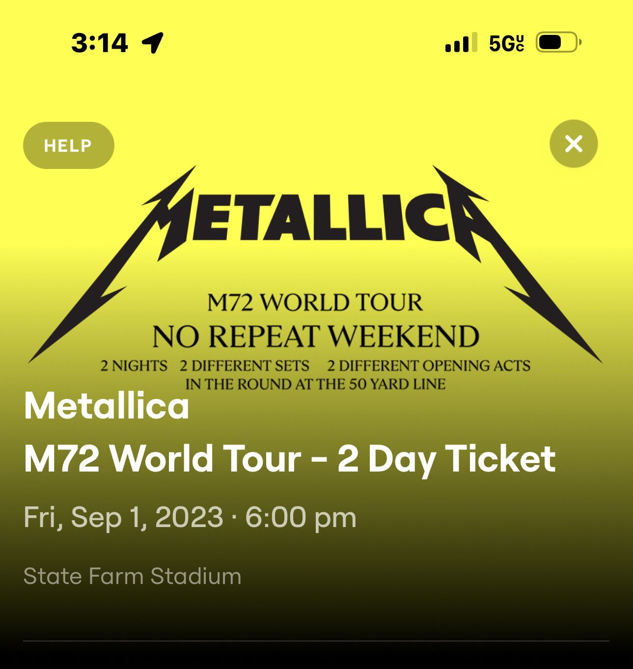 Metallica 2x 2 Night General Admission Floor Tickets For Sale M72 World Tour