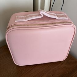 Pink Travel Makeup Case with Light Up Mirror 