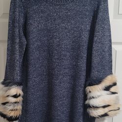 Multi Faux Fur Cuff Lurex Sweater Dress
